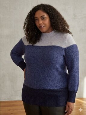 Penningtons 1X Plus Size 100% Cotton Colorblock Knit Sweater Blue Womens